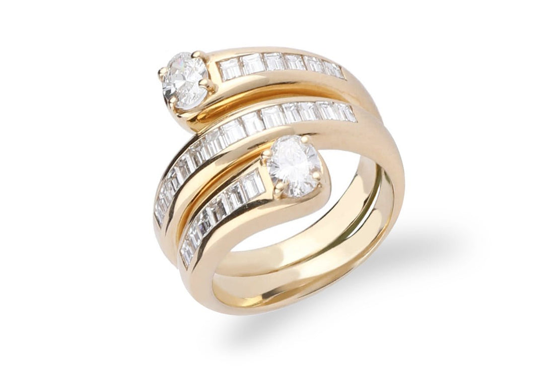 Ring Yellow Gold with Baguettes &amp; Oval Diamonds - Diamond Tales Fine Jewelry