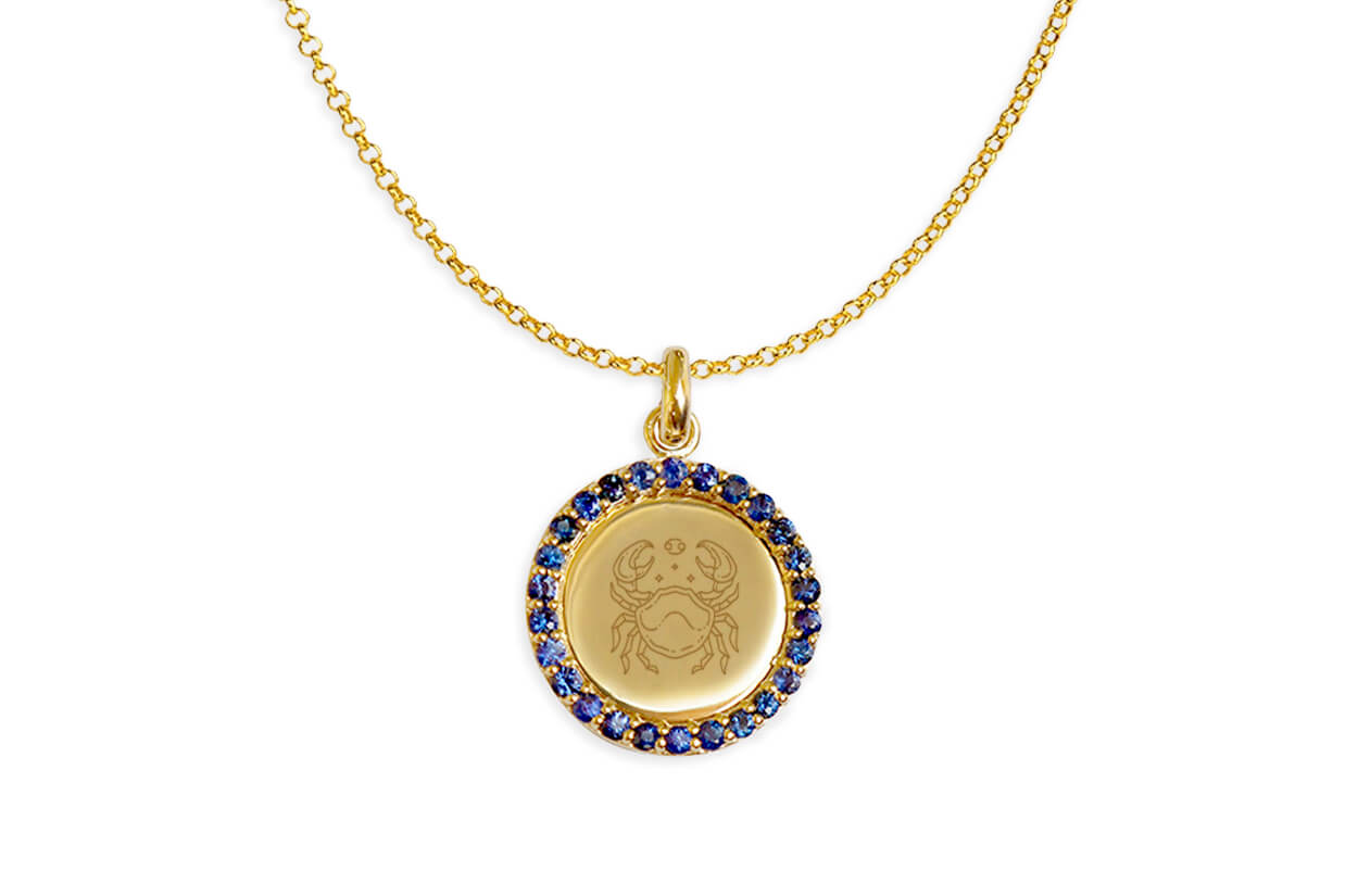 Necklace 14kt Gold Zodiac Medal &amp; Gemstones