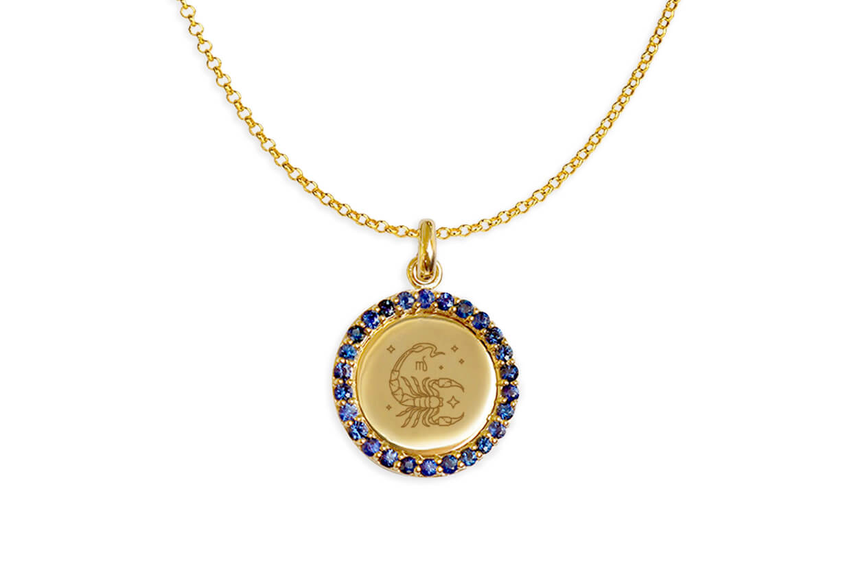 Necklace 14kt Gold Zodiac Medal &amp; Gemstones